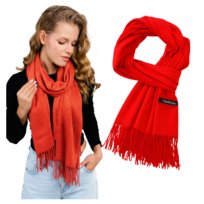 Ciepły Szalik Czerwony Duży Kaszmirowy Gładki Szal z Frędzlami Klasyczny