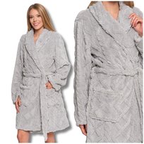 Ciepły Szlafrok Damski na Prezent Puchaty Miękki Wiązany do Kolan Moraj L