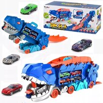 CIĘŻARÓWKA DINOZAUR T-REX XXL 3W1 Wyrzutnia TOR + 4 Auta WGNIECIONE PUDEŁKO