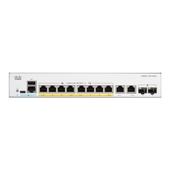 - Cisco - Cisco Catalyst 1300-8FP-2G - Switch - C3 - Zarządzany - 8 x 10/100/1000 (PoE+) + 2 x połączenie Gigabit SFP/RJ-45 - Montaż - Cisco