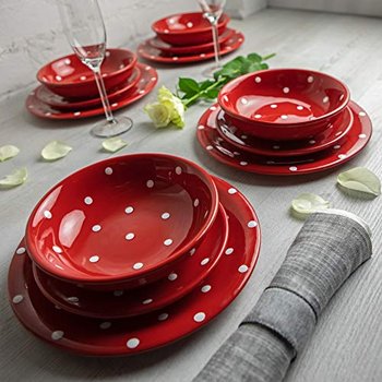 City To Cottage Czerwone I Białe Ręcznie Malowane Ceramiczne - Zestaw Naczyń Stołowych - Inny producent