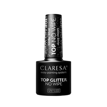 Claresa top no wipe 5g glitter silver galaktyczny blaskkolorowy lakier hybrydowy - Claresa