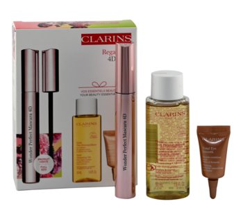 Clarins, Zestaw kosmetyków (Wonder Perfect 4d Mascara 01 Perfect Black  8ml + Total Cleansing Oil, Olejek do demakijażu, 50ml + Total Eye Smooth Sample, Balsam pod oczy, 3ml) - Clarins