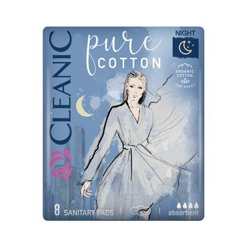 Cleanic, Pure Cotton, Podpaski na noc, 8 szt. - Cleanic