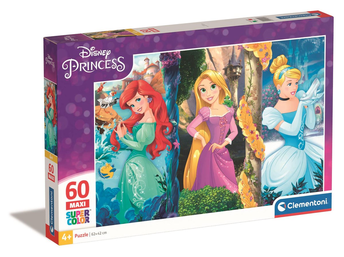 Clementoni, puzzle, Disney, Księżniczki, maxi, 60 el.