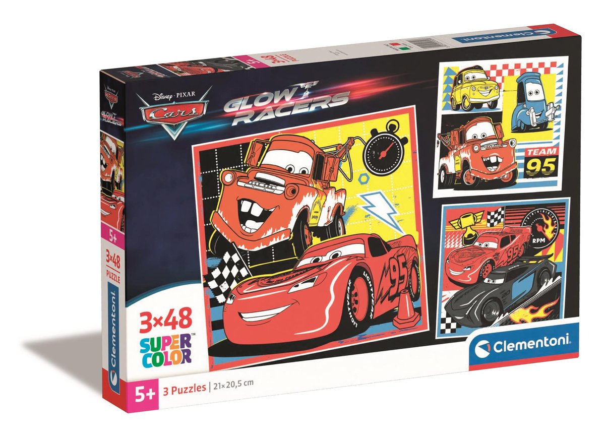 Фото - Пазли й мозаїки Clementoni , Puzzle, Super Kolor, Cars Glow Racers, 3x48 el. 