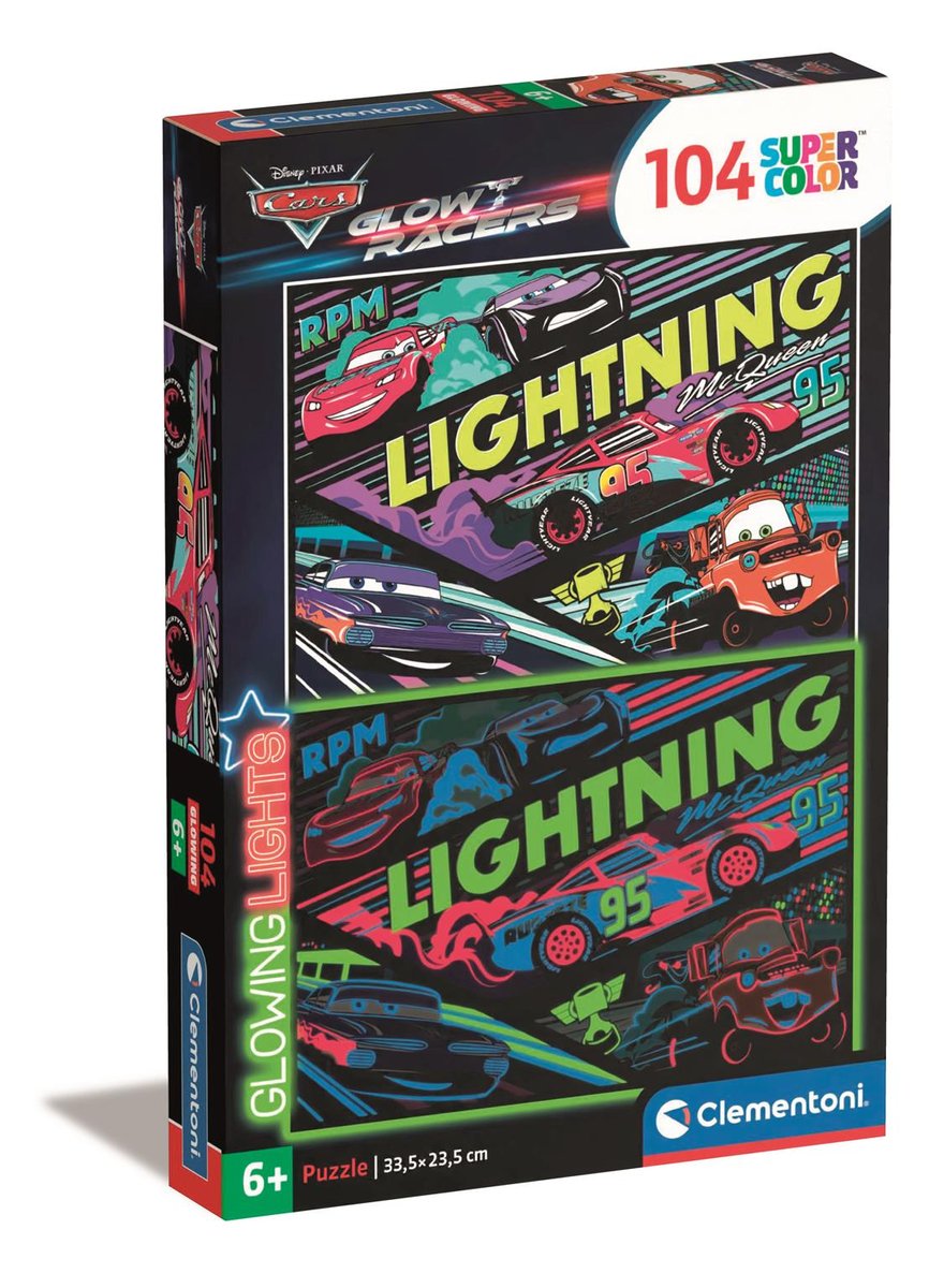 Clementoni, Puzzle, Super Kolor Glowing, Cars Glow Racers, 104 el ...