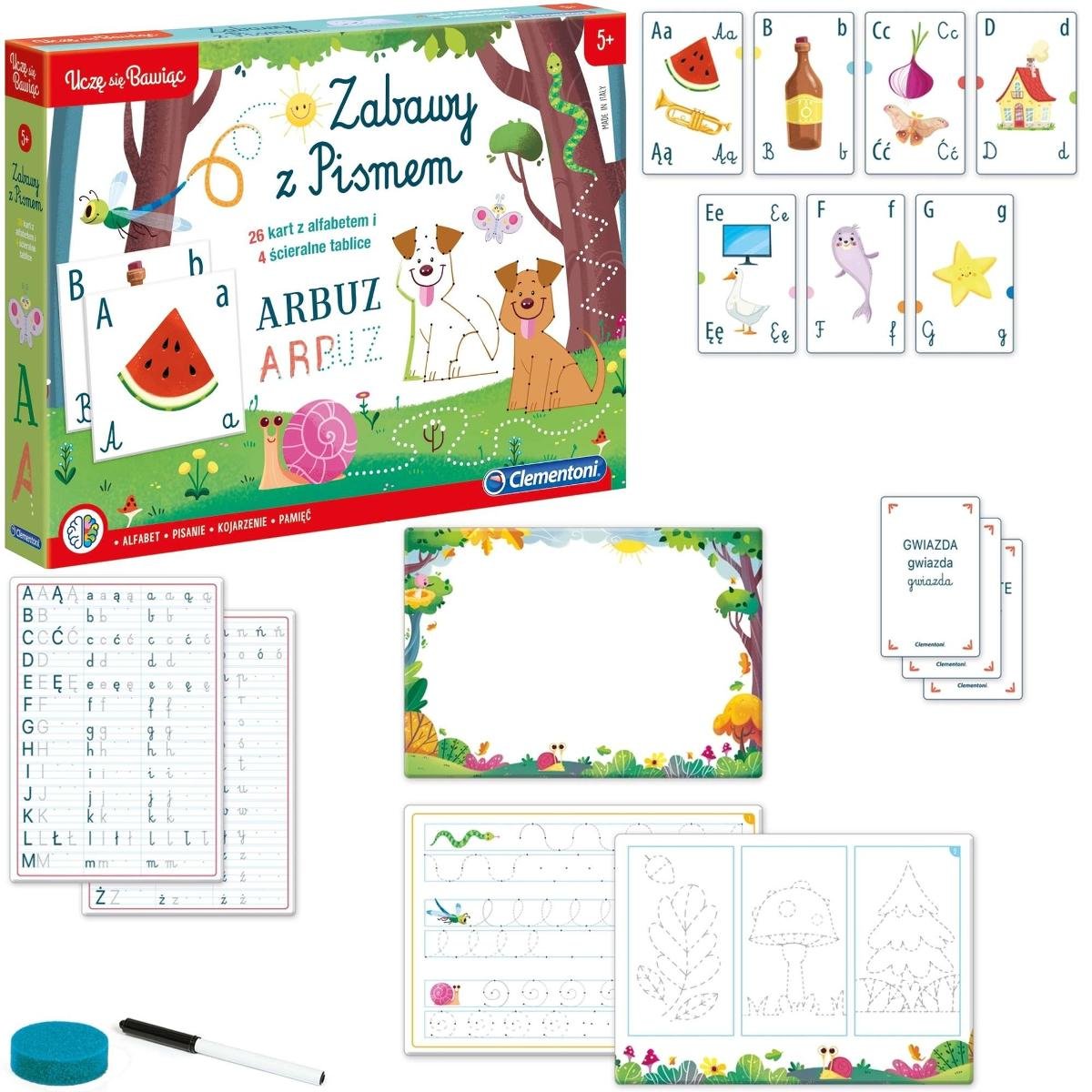Clementoni ZABAWY Z PISMEM Gra EDUKACYJNA Tablica ŚCIERALNA Nauka PISANIA