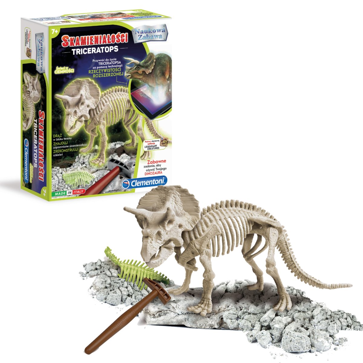 Clementoni, zestaw edukacyjny Skamieniałości: Triceratops