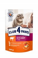 Club 4 Paws Premium Pełnoporcjowa Mokra karma Dla Dorosłych Kotów Z Wołowiną W galarecie 24 X 100 g