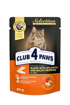 Club 4 Paws Premium Selection pełnoporcjowa Mokra karma dla dorosłych Kotów - Kawałeczki ze śledziem i szprotkami w galarecie 80 g - Club 4 Paws