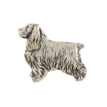 Cocker spaniel angielski  - posrebrzana broszka z psem, elegancki pin, ozdoba klapy marynarki marki Art-Dog - Art-Dog