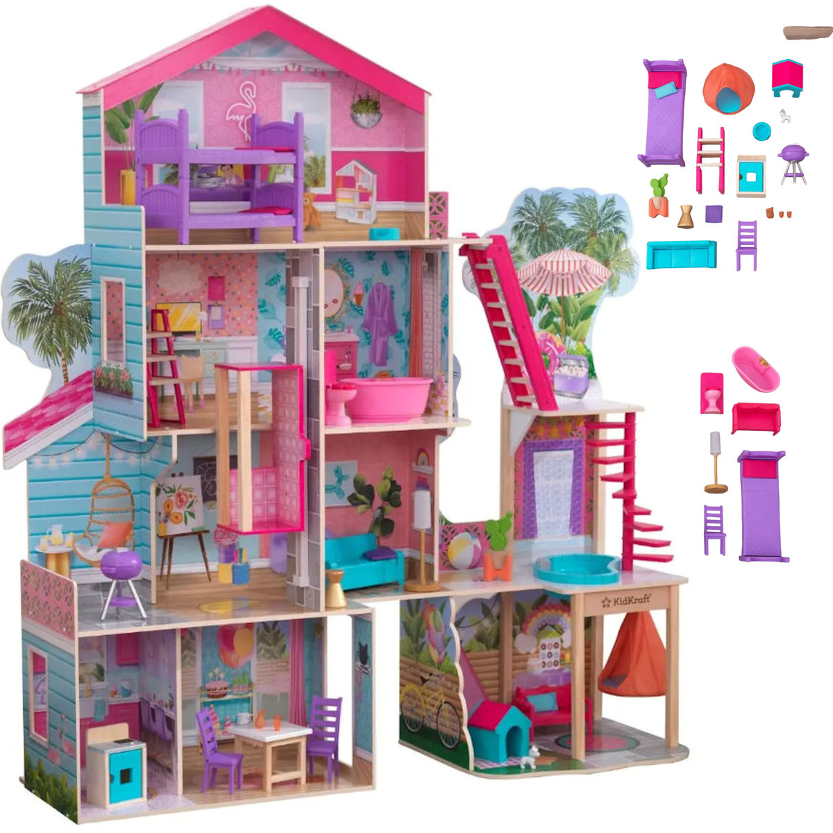 Zdjęcia - Wszystko dla lalek Barbie Coil Domek Dla Lalek Drewniany Duży + Meble Xxl Akcesoria Dla  Willa 