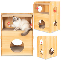 COIL Drapaka dla kota domek piętrowy legowisko z zabawką 43x34x55cm