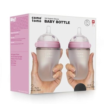 Comotomo, Zestaw antykolkowych butelek silikonowych, MOM'S BREAST, 250 ml, Pink BABY - Comotomo