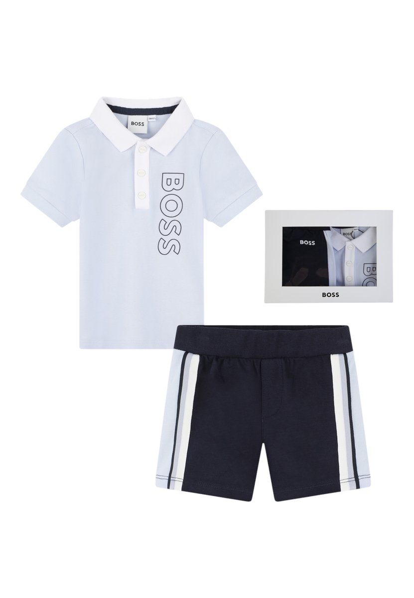Set Estivo Bambino 2 Pezzi: Maglietta Con Lettera E Pantaloncini A Contrasto In Cotone (6 Mesi - 4 Anni)