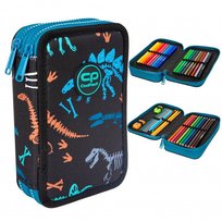 CoolPack Jumper 2 Fossil Dinozaury Piórnik Dwukomorowy Z Wyposażeniem Czarny, 36 elementów CoolPack