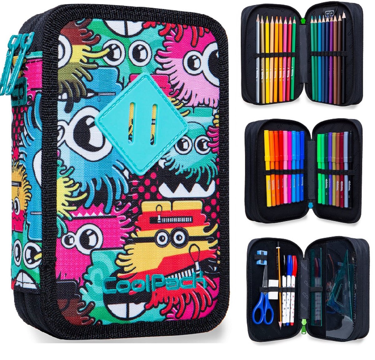 Piórniki Z Wyposażeniem Dla Chłopców Coolpack, piórnik z wyposażeniem, Jumper 3, wiggly eyes - CoolPack