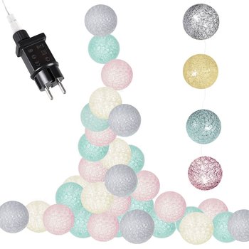Cotton balls 30 led lampki dekoracyjne, girlanda na prąd turkusowo-różowe - Springos