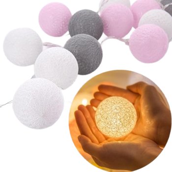 COTTON BALLS 40 LED 4 cm - Światełka Lampki Kulki na Baterie Ozdobne Różowe 6 metrów - Inny producent