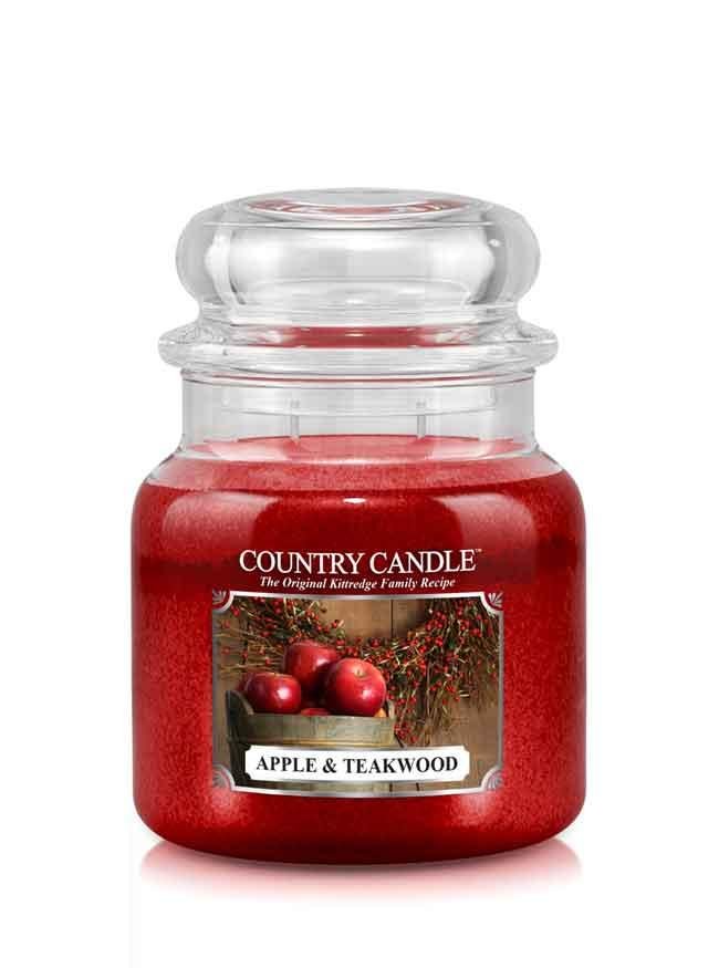 Country Candle, Apple & Teakwood, świeca zapachowa, średni słoik, 2 knoty