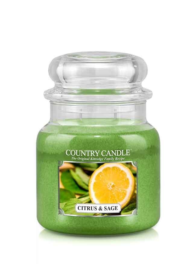Country Candle, Citrus and Sage, świeca zapachowa, średni słoik, 2 knoty