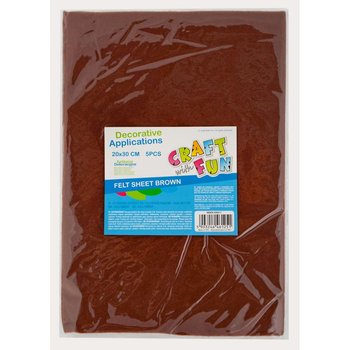 Craft With Fun, Filc dekoracyjny arkusz 5 szt. Brązowy, 439311 - Craft With Fun