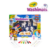 Crayola Figurki do malowania i mycia - zestaw zwierzątka 4 szt., flamastry zmywalne 6 szt., szczoteczka, naklejki Washimals Psi Patrol 3+