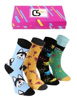 CREA SOCKS, kolorowe skapetki, 4 pary, ZWIERZAKOWA CZWÓRKA, w pudełku prezentowym, 36/40