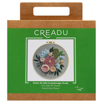 CREADU, Haft Krzyżykowy, Kwiaty, Szare Tło