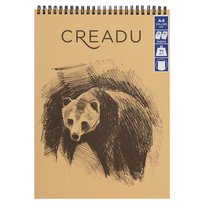 CREADU, Szkicownik A4, 60 kartek, 90g, okładka kraft panda, spirala u góry