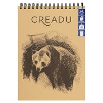 CREADU, Szkicownik A4, 80 kartek, 90g, okładka kraft panda, spirala u góry