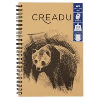 CREADU, Szkicownik A5, 36 kartek, 120g, okładka kraft panda, spirala z lewej strony