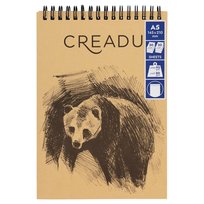 CREADU, Szkicownik A5, 60 kartek, 90g i 80g, okładka kraft panda, spirala u góry