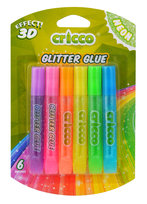 CRICCO, klej brokatowy cricco 3d 6 kolorów neon, blister