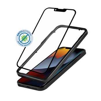 Crong Anti-Bacterial 3D Armour Glass - Szkło hartowane 9H na cały ekran iPhone 13 / iPhone 13 Pro + ramka instalacyjna - Crong