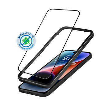 Crong Anti-Bacterial 3D Armour Glass - Szkło hartowane 9H na cały ekran iPhone 14 Pro + ramka instalacyjna - Crong