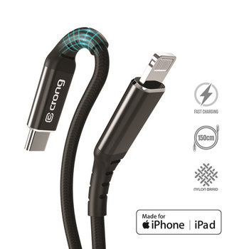 Crong Armor Link – Kabel MFi z USB-C na Lightning w oplocie 150cm (czarny) - Crong