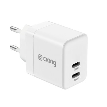 Crong Ultra Compact GaN - Ładowarka sieciowa 2x USB-C 35W PD 3.0 z PPS (biały) - Crong
