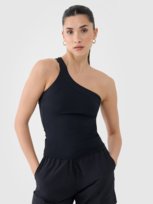 Crop-top slim z asymetrycznym ramiączkiem damski 4FRSS25TSLEF222-20S Czarny Roz. XS 4F