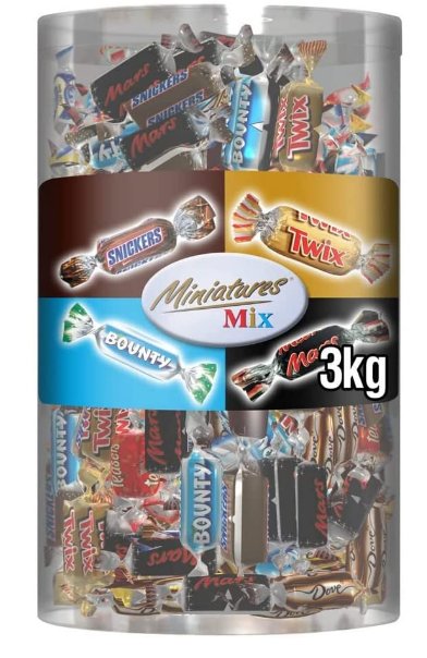 Cukierki Miniatures Mix Mars, Snickers, Bounty, Twix 3kg