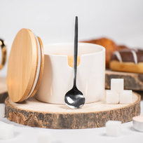 Cukiernica ceramiczna z łyżeczką PRIMA DECO Elina biała 10x8 cm