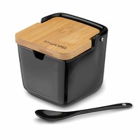 Cukiernica Z Łyżeczką I Bambusową Pokrywką Porcelanowa Nbc Konighoffer Ceramic 270 Ml Czarna KönigHOFFER