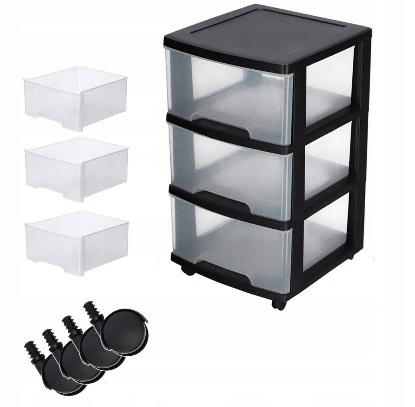 CURVER REGAŁ KOMODA NA KÓŁKACH 3 x 10l 35,1x26,4x67,5cm czarna 168