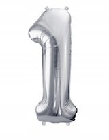 CYFRA BALON 1 JEDEN SREBRNY FOLIOWY W KSZTAŁCIE CYFRY 100CM ROCZEK URODZINY