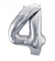 CYFRA BALON 4 CZTERY SREBRNY FOLIOWY DUŻY 100CM DEKORACJA IMPREZA URODZINY
