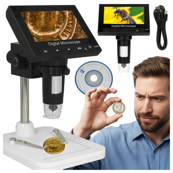 Cyfrowy Mikroskop POWIĘKSZENIE x1000 Regulowany STATYW USB LED LUPA LCD 4,3 - Inny producent