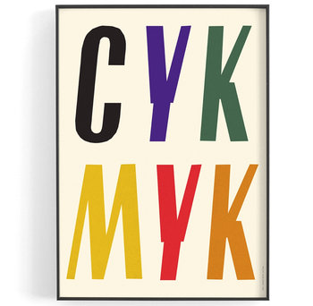 CYK MYK, autorski plakat, grafika do domu na ścianę do pokoju dla dzieci do biura do ramki, typografia, litery, minimalizm, retro, vintage, B2 50x70 cm - Plakaty Jakub Zasada