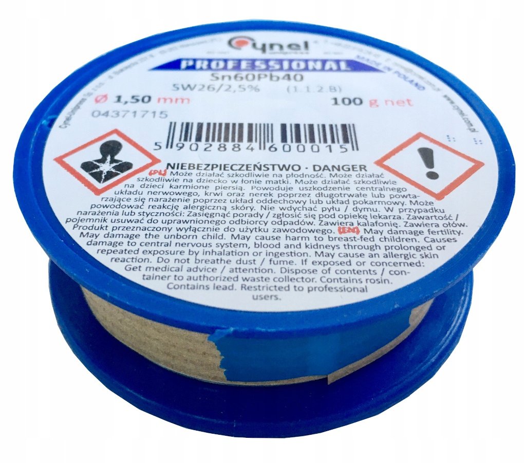 Cyna z topnikiem 1,50mm 100g 0,1kg Pb