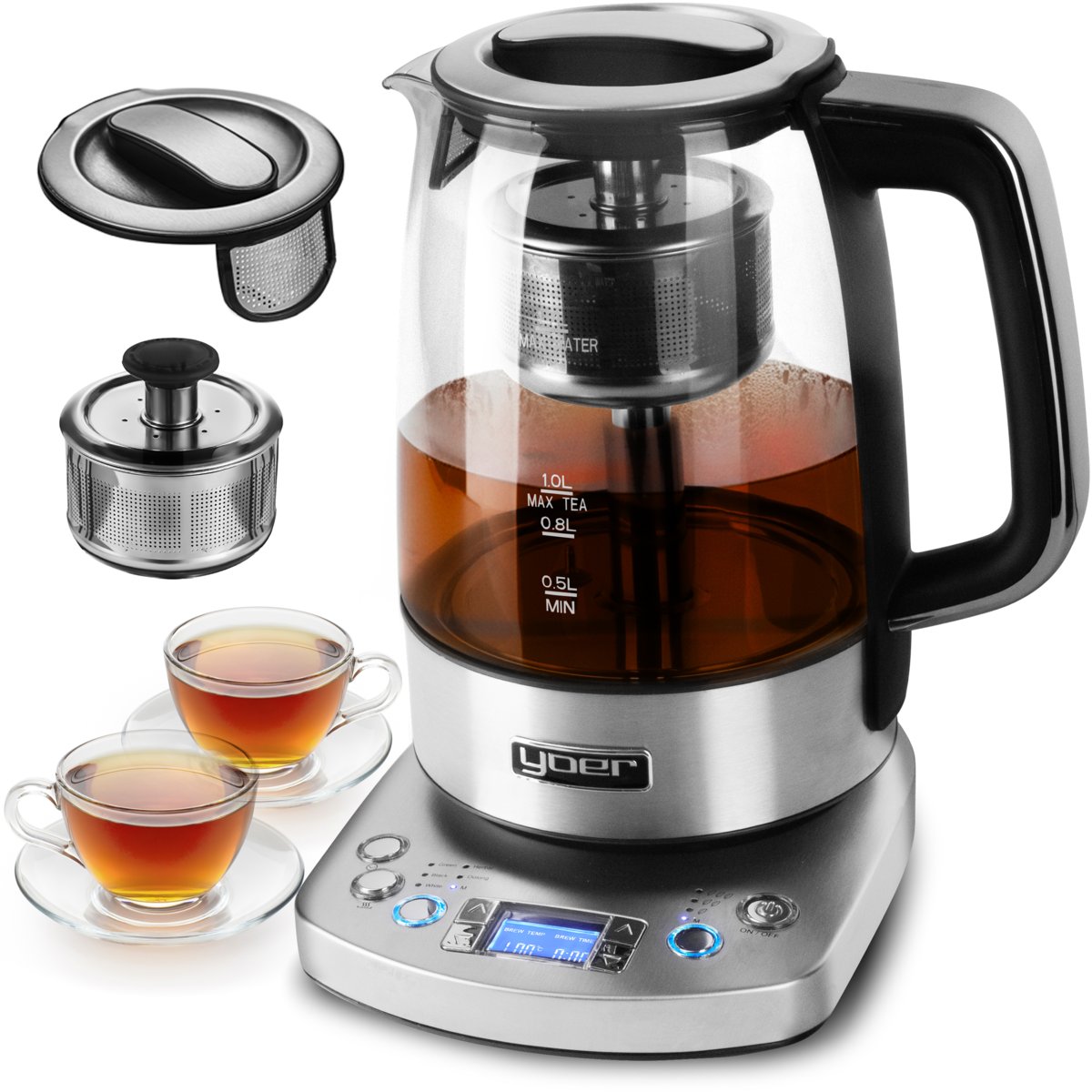 Yoer Czajnik elektryczny szklany z regulacją temp. Yoer 2200W 1,7L Automatyczny
